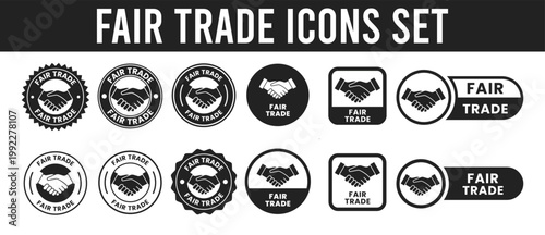Foto A collection of black and white fair trade icons featuring handshakes and circul