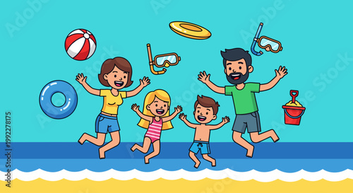 Family Playing on the Beach Together.