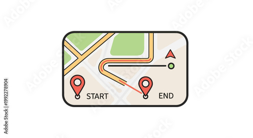 A map illustration with a route from start to end.