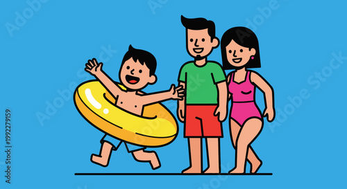 Children playing with swim ring outdoors.