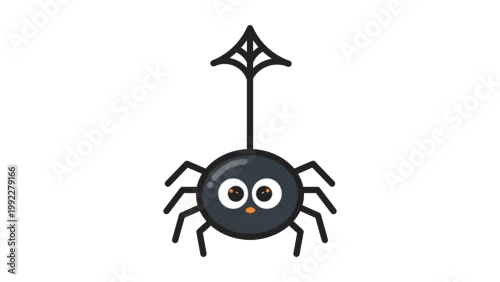 Obraz Cute Halloween Spider Hanging from Web, Modern Flat Vector Illustration with Editable Stroke. Round Black Spider Icon for Spooky Season Decorations and Graphic Design, Isolated on White.