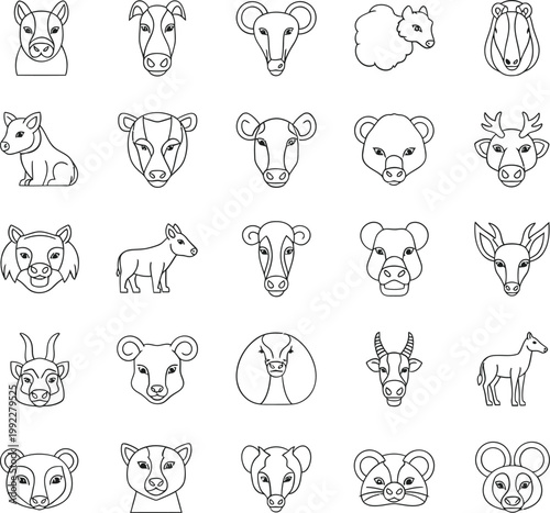 Icon set for artificial intelligence, secure data processing, cloud computing, and network connectivity, vital for modern digital transformation strategies