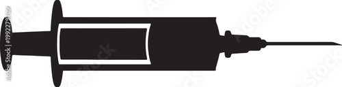 Black and white of a hypodermic syringe with a needle also transparent background, medical