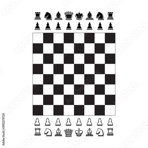 Minimal Chess Board With Black and White Pieces Arrangement for Strategy and Game Play