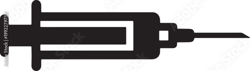 Black and white of a syringe with a needle also transparent background, medical