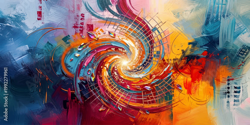 Watercolor vibrant abstract art piece, an explosion of color and motion, created using a digital medium to create the visual art. for print, wall art, branding