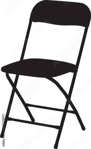 Silhouette of a black folding chair with straight legs and backrest also transparent background furniture