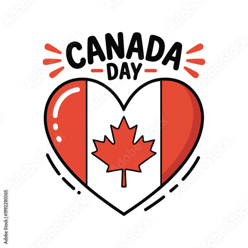 Cute cartoon heart Canada flag vector illustration, maple leaf symbol in heart shape for Canada Day celebrations, national pride, travel themes, patriotic design, and festive graphics