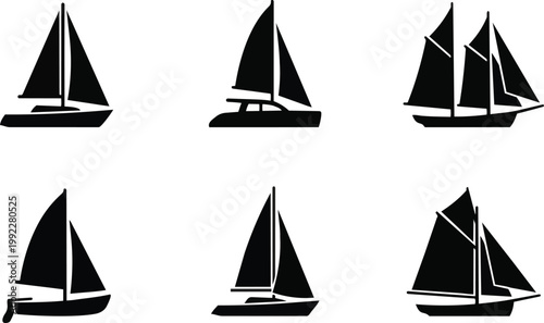A set of sailboat silhouettes on transparent background
