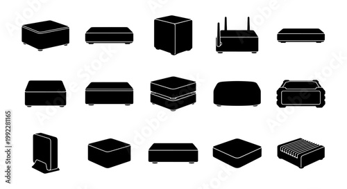 Cuadro en lienzo Modern Furniture Silhouettes: Ottomans, Poufs, and Stools Collection, Vector Ico