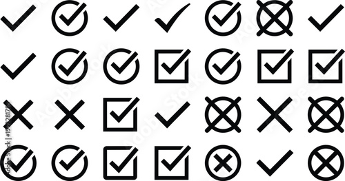 A versatile vector illustration graphic design collection of checkmark and cross symbols