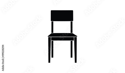 Minimalist Black Wooden Chair with Straight Back and Legs, Isolated on White Background, Simple and Elegant Design