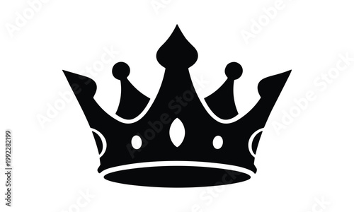 Royal crown icon for king or queen jewelry and authority symbol vector silhouette line art.