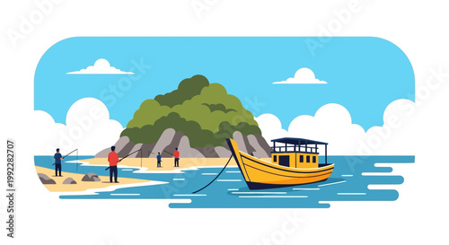 People standing on a sandy beach.