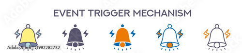 Event Trigger Mechanism Element For Design Graphic - Multi Styles. Vector Illustration Of Two Colored And Black. Multiple Icons Designs Can Be Used For Mobile, Ui, Web 