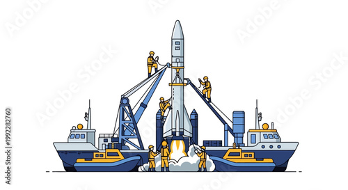 Rocket being launched from ship deck.