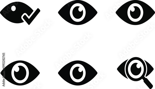 A set of black and white eye icons on transparent background