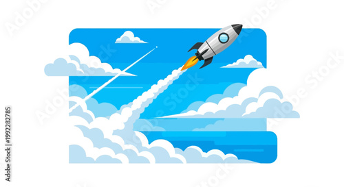 Rocket Ship Blasting Off Into Space.