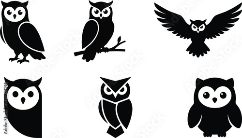 A set of owl silhouettes on transparent background