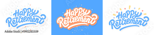 Happy Retirement Handwritten Vector Typography Text Set