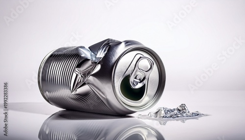 A Crushed Can Of Coca Cola Sits On A White Surface