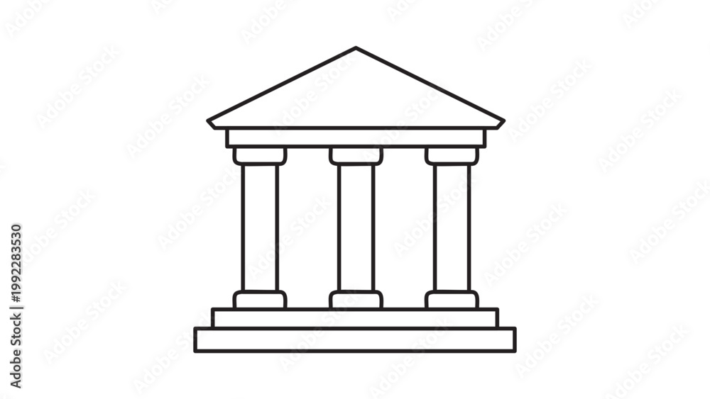 Fototapeta premium Minimalist Black Line Vector Icon of a Classical Building with Columns, Representing a Bank, Museum, or Courthouse. Features Editable Stroke for Customizing Line Weight. Scalable Graphic Design.