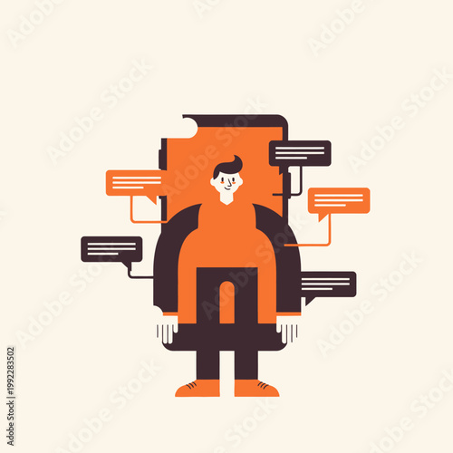 Businessman with multiple speech bubbles.