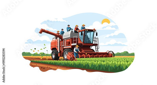 Combine Harvester in a Field.