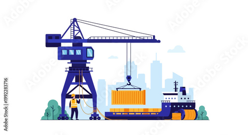 Industrial Crane Loading Cargo Ship.