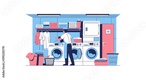 Man doing laundry in a room.