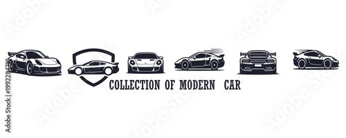 Modern sports car vector icons isolated on white background.