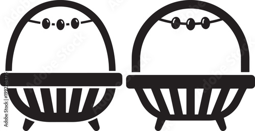 Baby cradle bassinet silhouette icons with decorative hanging beads for nursery furniture and infant sleeping equipment product illustrations bassinet furniture motherhood fatherhood equipment