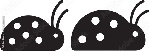 Two stylized ladybug silhouette icons with white spots and antennae on white background silhouette wildlife illustration antennae outdoors creature decorative minimalist contrast harmless
