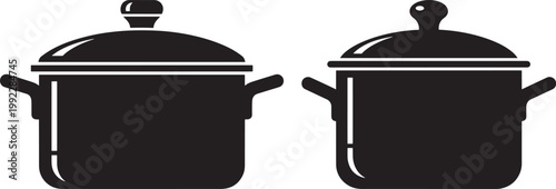 Pair of kitchen cooking pot silhouettes with lids and side handles for culinary design cookware silhouette culinary preparation kitchenware household equipment restaurant supplies container