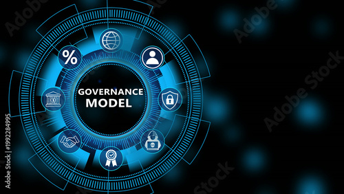 Photos Corporate leadership dashboard featuring Governance Model interface with secure