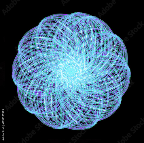 Abstract Blue Light Painted Orb with Glowing Geometric Symmetrical Lines