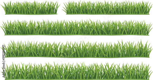 Green Grass Border Collection with Seamless Lawn Edges for Nature Landscape Design, Garden Decoration and Game Ground Elements Vector Illustration Set