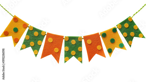 Принти на полотні Isolated vibrant felt celebration garland with polka dots in yellow green and orange colors