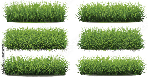 Realistic Green Grass Lawn Collection with Dense Turf Patches for Nature Landscape Design, Garden Decoration and Game Ground Texture Vector Set