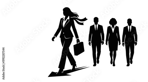 Business professionals walking in vector silhouette