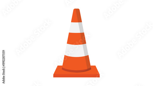 Foto Tall reflective traffic cone vector icon illustration with orange and white stripes, modern flat design for road safety, construction, street maintenance, and traffic control on white background