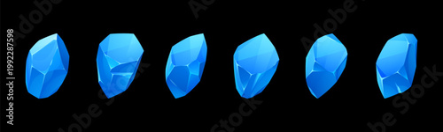 Diamond gem collection for game interfaces - sparkling crystal stones and blue gemstone icons. 3D diamond shapes with ice like textures for fantasy treasure UI elements and magical jewelry designs.