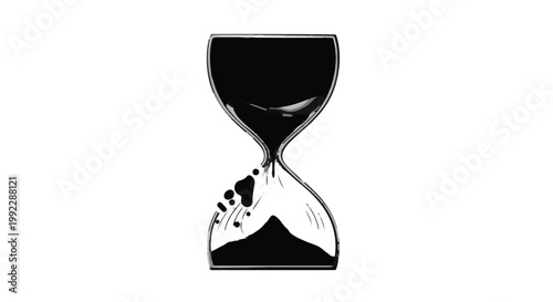 Hourglass contains dark sand flowing downwards to symbolize the passage of fleeting.