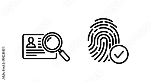 Identity verification and id verification icons with identity verification identification security authentication authorization biometric fingerprint recognition personal information