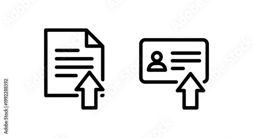 Document and id card upload icons with document identity personal information registration verification authentication permission application membership identification business technology
