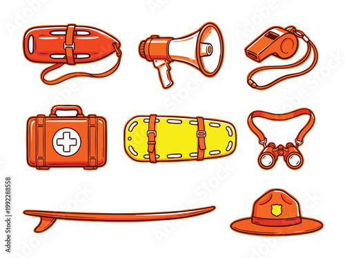 Lifeguard Equipment Vector Illustration Safety and Rescue Essentials.