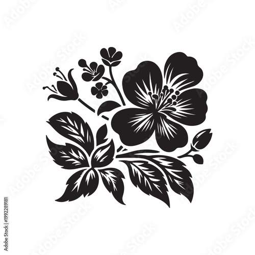 Black and white flower vector isolated on white background beautiful plant with blossom.