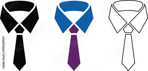 Three different tie knots illustrated in black blue and white line art
