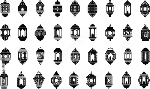 Arabic lantern silhouette set for ramadan kareem celebration and islamic festival ornament