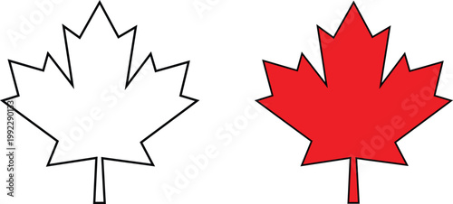 Outline and Solid Red Maple Leaf Comparison black
